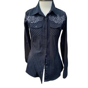 ROAR Passion To Black Western Embroidered Button Front Shirt Women’s Size Small